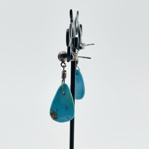 Turquoise Color Teardrop Dangle Earrings Silver Tone Ethnic Native Tribal SW - Picture 8 of 11